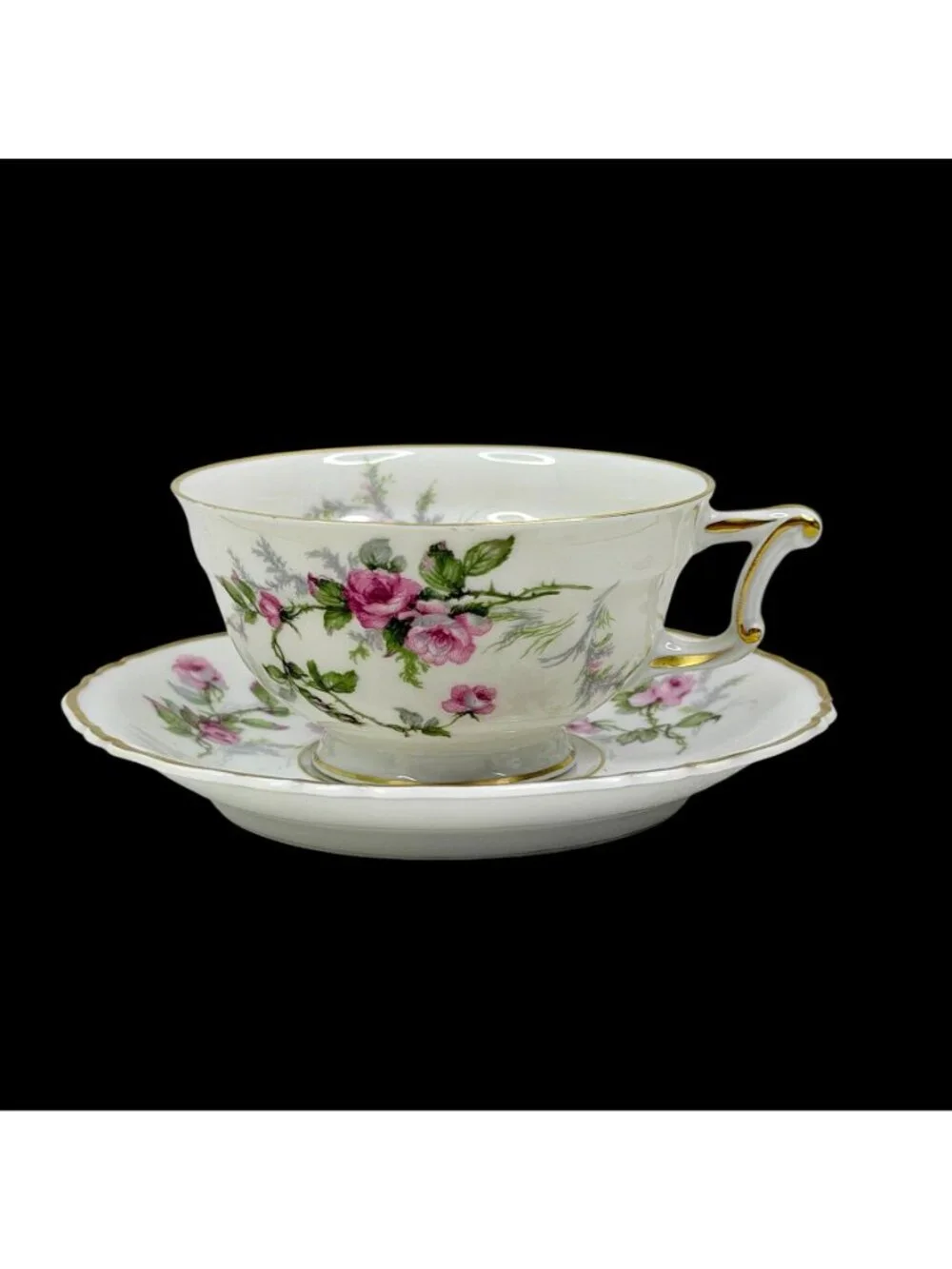 VTG Set of 5 Haviland Limoges Sylvia Teacups & Saucers Pink Roses Cottagecore